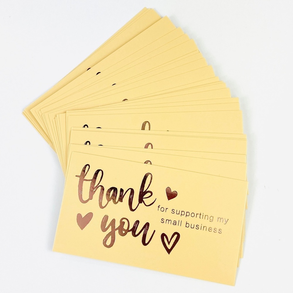 25 Thank You Cards. Small Business Cards. Butter Yellow Rose Gold Foil